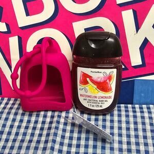 BBW Pinkish Red Plastic Pocketbac Holder & Watermelon Lemonade Refill Keychain